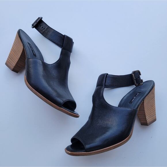 PAUL GREEN Heels Sandal Madonna Black Leather Ankle Buckle Strap Peep Toe 5.5 8 - Picture 2 of 8